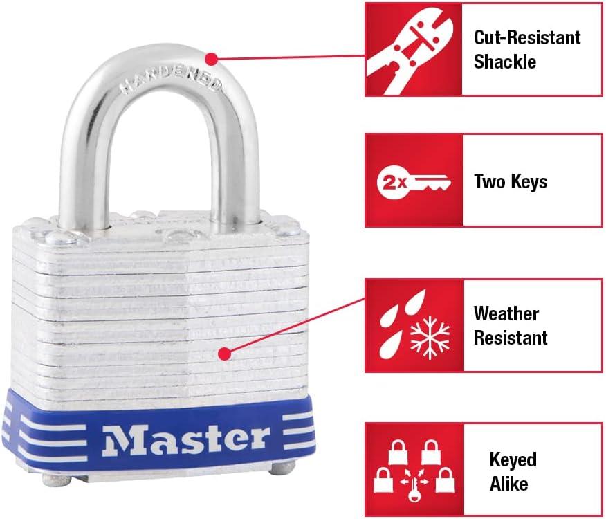 imageMaster Lock 3T 1916Inch Wide KeyedAlike Padlock 932Inch Shackle 2Pack112 Inch
