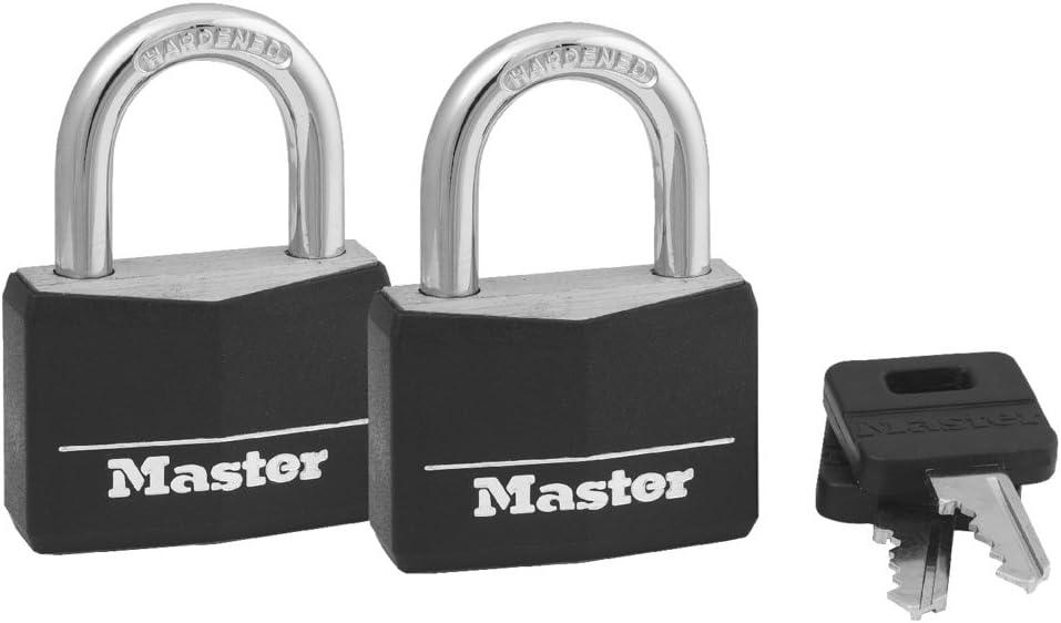 imageMaster Lock Black Covered Aluminum Padlock Gym Locker Lock with Key for Indoor or Outdoor Use with Vinyl Weather Resistant Cover 141DBlack