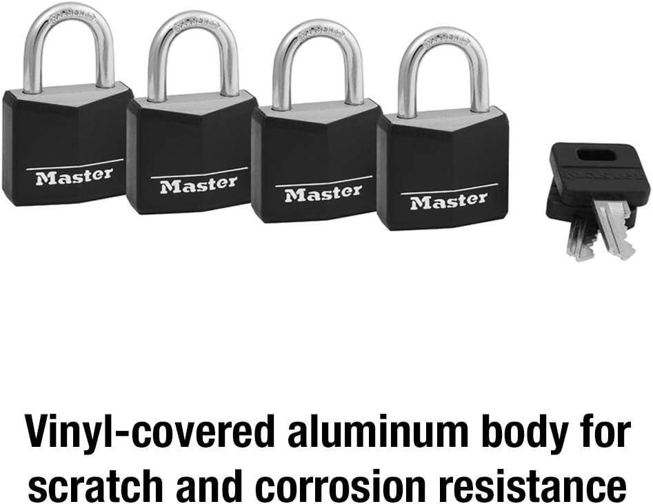 imageMaster Lock Black Outdoor Key Lock Standard Weather Resistant Padlock with Cover Keyed Alike Padlocks for Lockers Fences Sheds or Other Equipment 4 Pack 131Q4 count Pack of 1