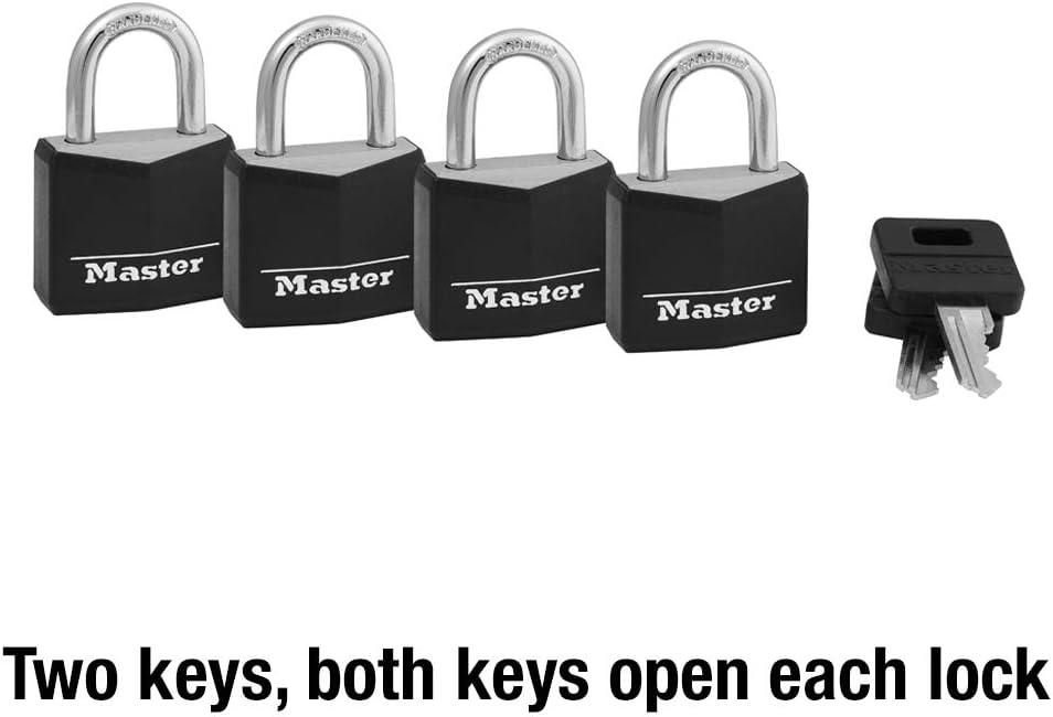 imageMaster Lock Black Outdoor Key Lock Standard Weather Resistant Padlock with Cover Keyed Alike Padlocks for Lockers Fences Sheds or Other Equipment 4 Pack 131Q4 count Pack of 1