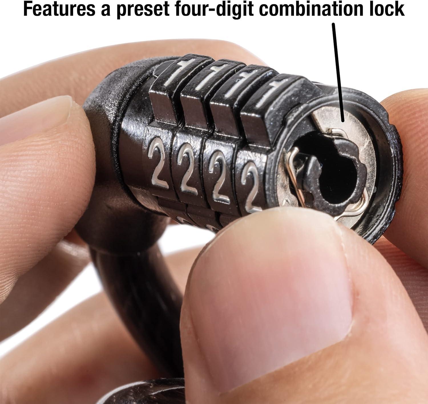 imageMaster Lock Black Set Your Own Combination Bike Lock Metal Cable Lock has a Weather Resistant Vinyl Coating for Outdoor Durability 5 Feet Long 8370D4 Ft Preset Combo