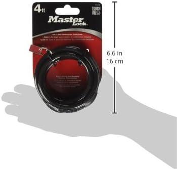 imageMaster Lock Black Set Your Own Combination Bike Lock Metal Cable Lock has a Weather Resistant Vinyl Coating for Outdoor Durability 5 Feet Long 8370D4 Ft Preset Combo