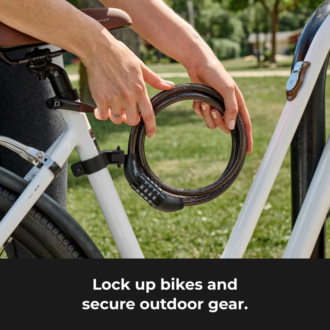 imageMaster Lock Black Set Your Own Combination Bike Lock Metal Cable Lock has a Weather Resistant Vinyl Coating for Outdoor Durability 5 Feet Long 8370D5 Ft Set your own combo