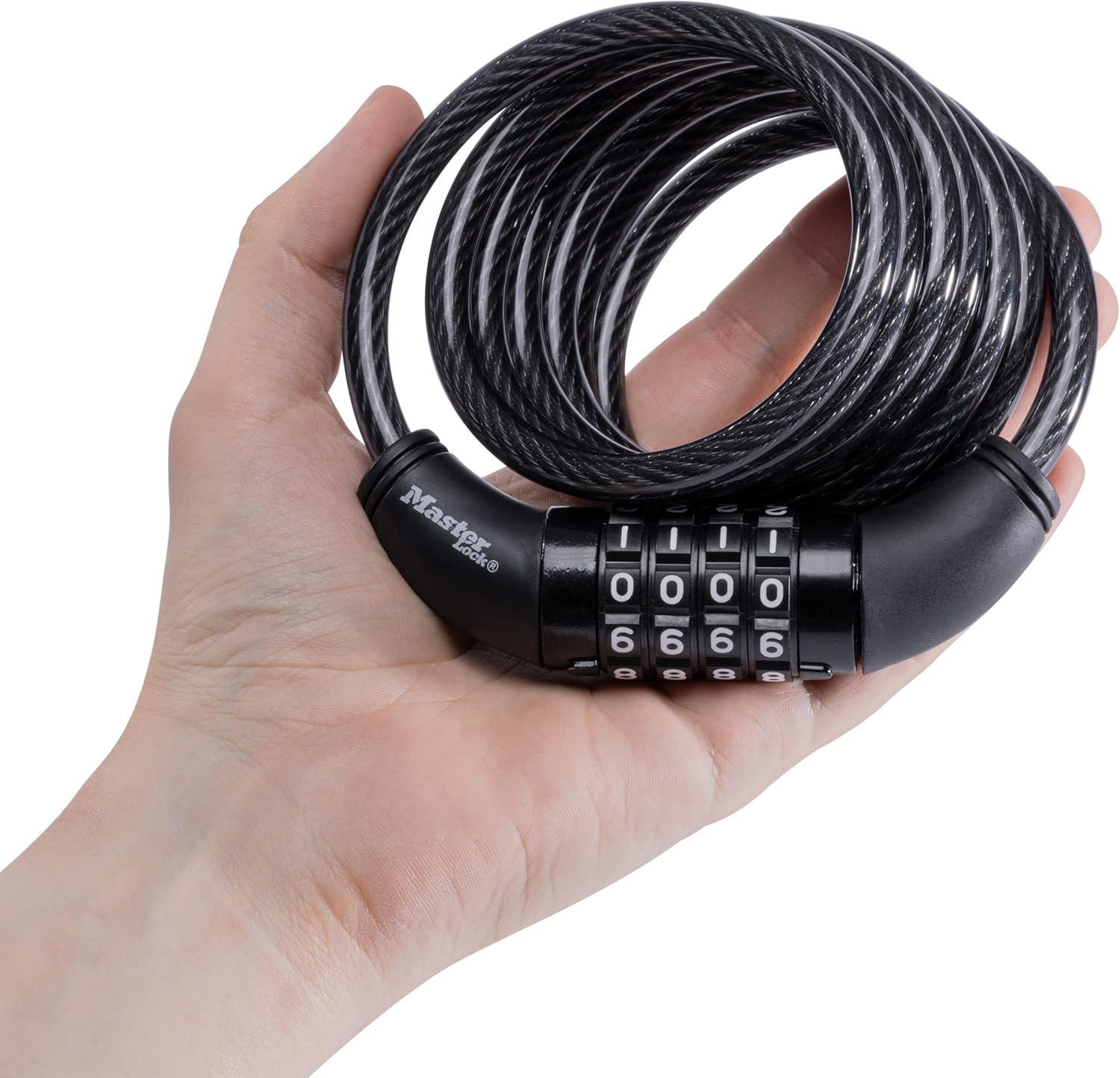 imageMaster Lock Black Set Your Own Combination Bike Lock Metal Cable Lock has a Weather Resistant Vinyl Coating for Outdoor Durability 5 Feet Long 8370D6 Ft Set your own combo