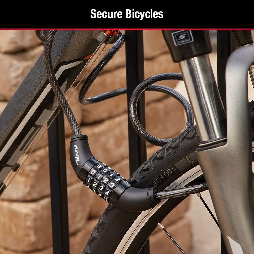 imageMaster Lock Black Set Your Own Combination Bike Lock Metal Cable Lock has a Weather Resistant Vinyl Coating for Outdoor Durability 5 Feet Long 8370D6 Ft Set your own combo