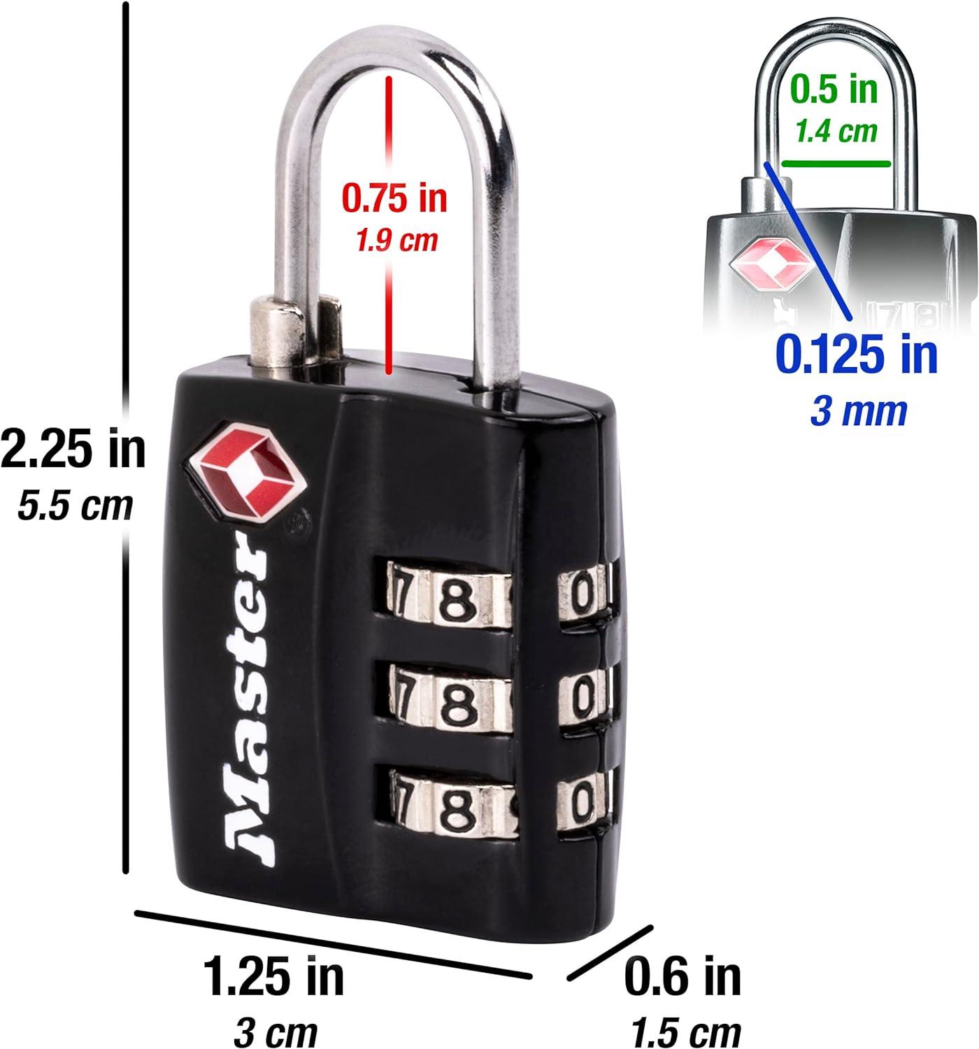 imageMaster Lock Black TSAApproved Luggage Lock with Wide Lock Body and Thin Durable Steel Shackle Zipper Lock for Backpacks Luggage 4680DBLK2 Pack