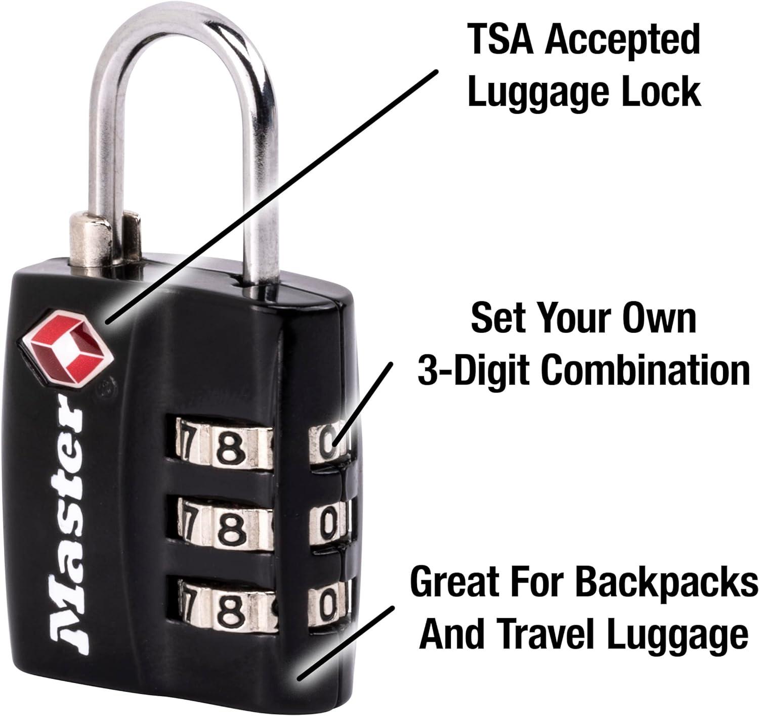 imageMaster Lock Black TSAApproved Luggage Lock with Wide Lock Body and Thin Durable Steel Shackle Zipper Lock for Backpacks Luggage 4680DBLK2 Pack