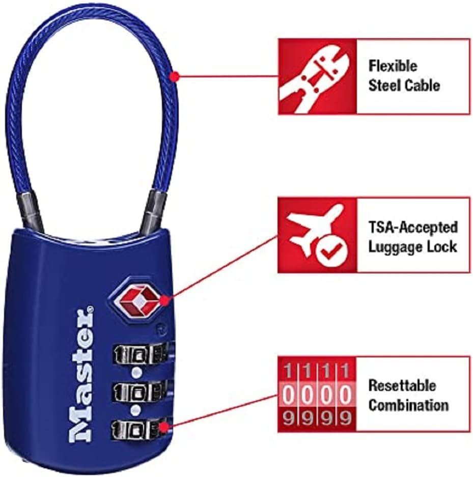 imageMaster Lock Blue Set Your Own Combination TSA Approved Luggage Lock Travel Zipper Padlock is Perfect for Suitcases Bags or Backpacks 4688DAssorted Colors
