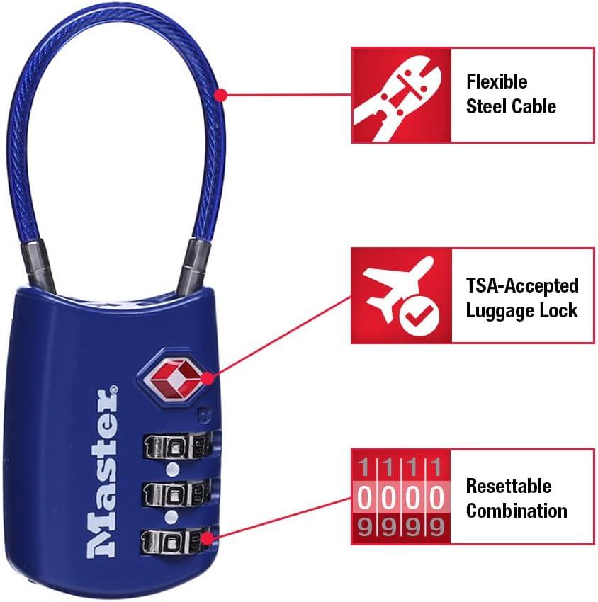 imageMaster Lock Blue Set Your Own Combination TSA Approved Luggage Lock Travel Zipper Padlock is Perfect for Suitcases Bags or Backpacks 4688DBlue