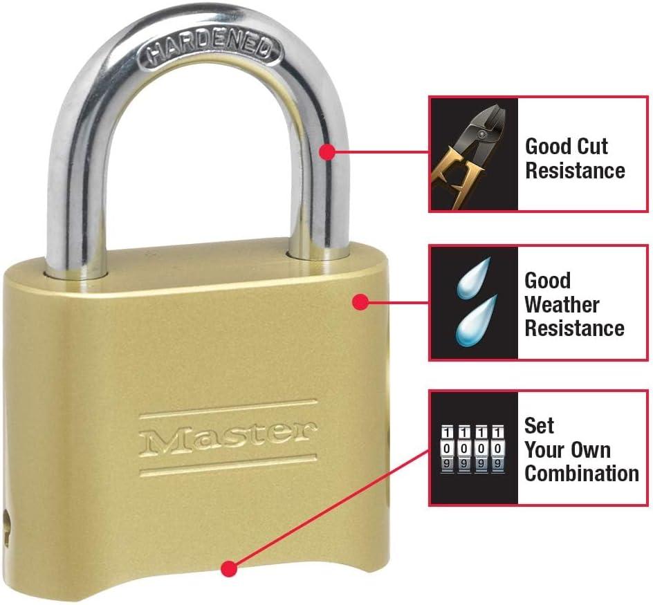 imageMaster Lock Brass Combination Padlock for Indoor and Outdoor use with Resettable Combination for Gym Locker Gate Fence or Shed Lock 175D1 Pack