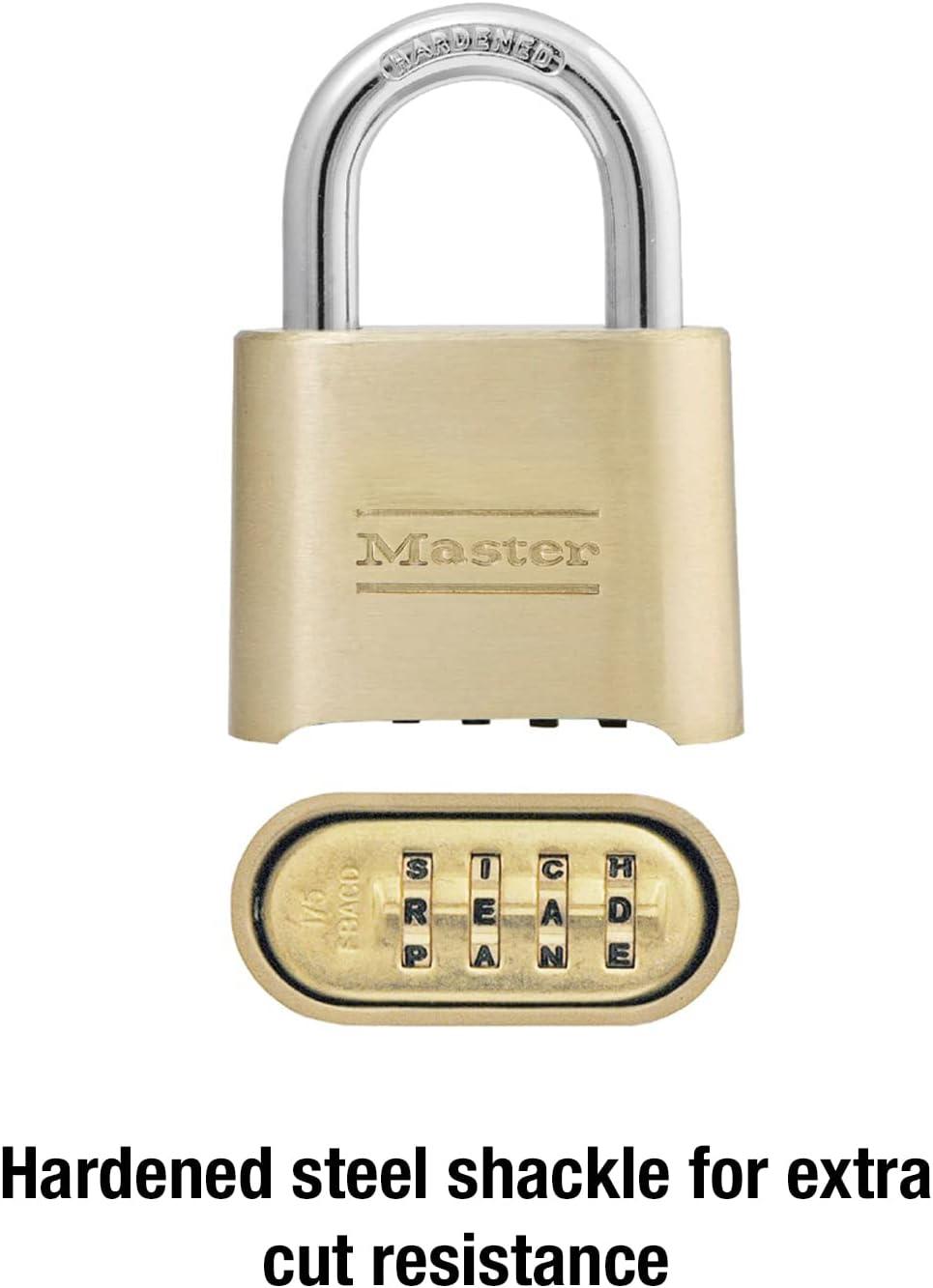 imageMaster Lock Brass Combination Padlock for Indoor and Outdoor use with Resettable Combination for Gym Locker Gate Fence or Shed Lock 175D1 Pack