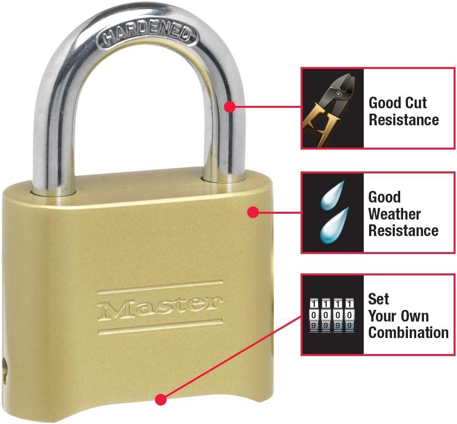 imageMaster Lock Brass Combination Padlock for Indoor and Outdoor use with Resettable Combination for Gym Locker Gate Fence or Shed Lock 175D40 Pack