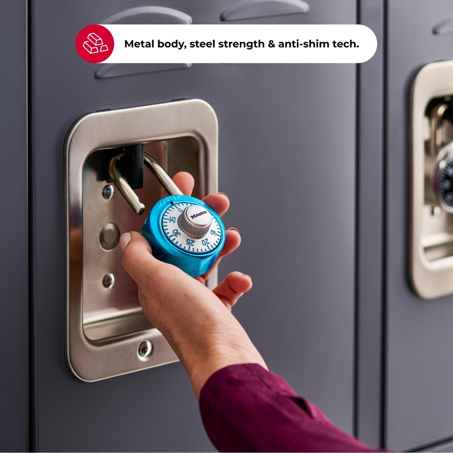 imageMaster Lock Light Blue Gym Locker Lock Indoor Combination Padlock with Aluminum Cover for School Locker 3Digit Code 1561DLTBLULight Blue