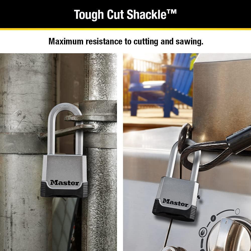 imageMaster Lock Silver Outdoor Combination Lock Heavy Duty Weather Resistant Padlock with Resettable Code and Cut Resistant Boron Carbide Shackle for Outdoor Use M176XDLH4 Pack
