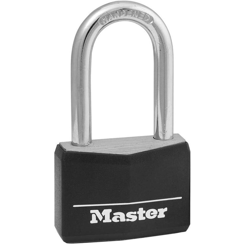 imageMaster Lock Black Covered Aluminum Lock Gym Locker Lock with Key Outdoor Padlock with Long Shackle for Gates Fences Toolboxes and More141DLF1 Pack