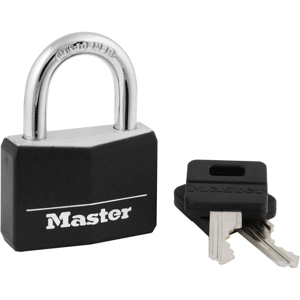 imageMaster Lock Black Covered Aluminum Padlock Gym Locker Lock with Key for Indoor or Outdoor Use with Vinyl Weather Resistant Cover 141DBlack