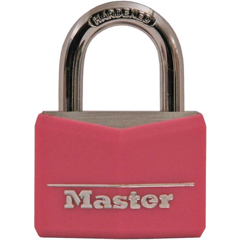 imageMaster Lock Black Covered Aluminum Padlock Gym Locker Lock with Key for Indoor or Outdoor Use with Vinyl Weather Resistant Cover 141DPink