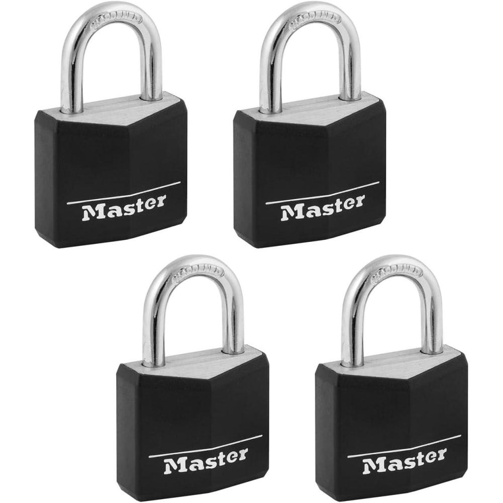 imageMaster Lock Black Outdoor Key Lock Standard Weather Resistant Padlock with Cover Keyed Alike Padlocks for Lockers Fences Sheds or Other Equipment 4 Pack 131Q4 count Pack of 1