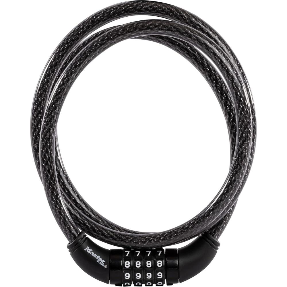 imageMaster Lock Black Set Your Own Combination Bike Lock Metal Cable Lock has a Weather Resistant Vinyl Coating for Outdoor Durability 5 Feet Long 8370D5 Ft Set your own combo