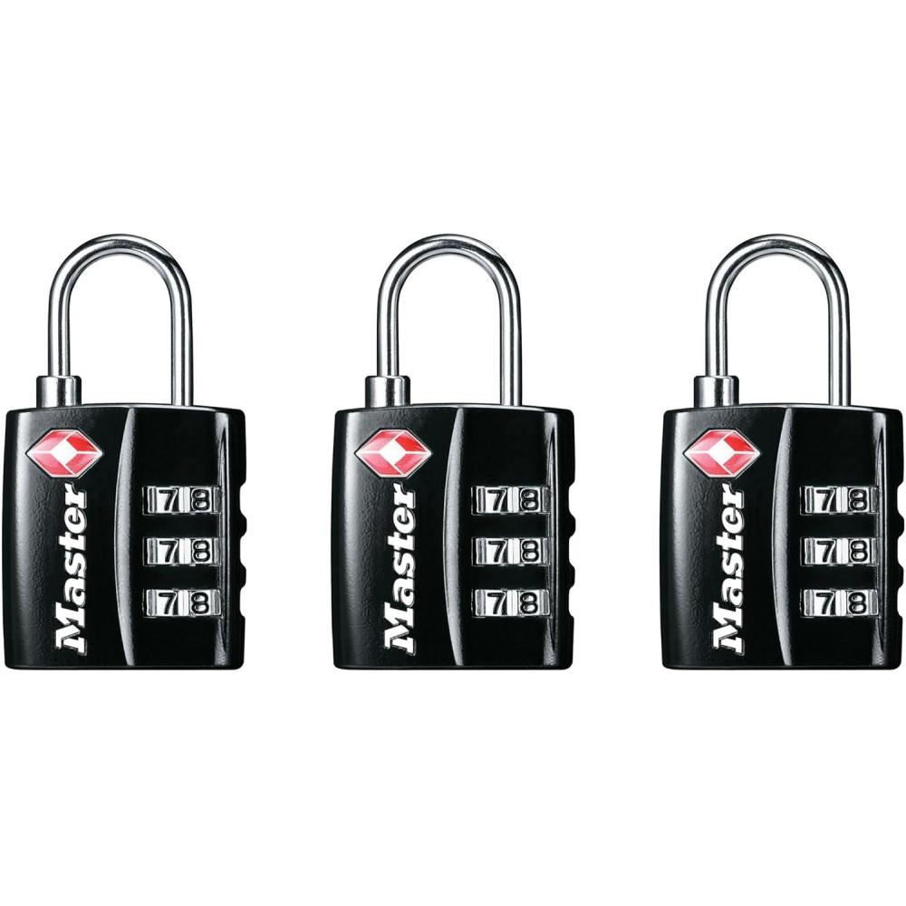 imageMaster Lock Black TSAApproved Luggage Lock with Wide Lock Body and Thin Durable Steel Shackle Zipper Lock for Backpacks Luggage 4680DBLK3 Pack