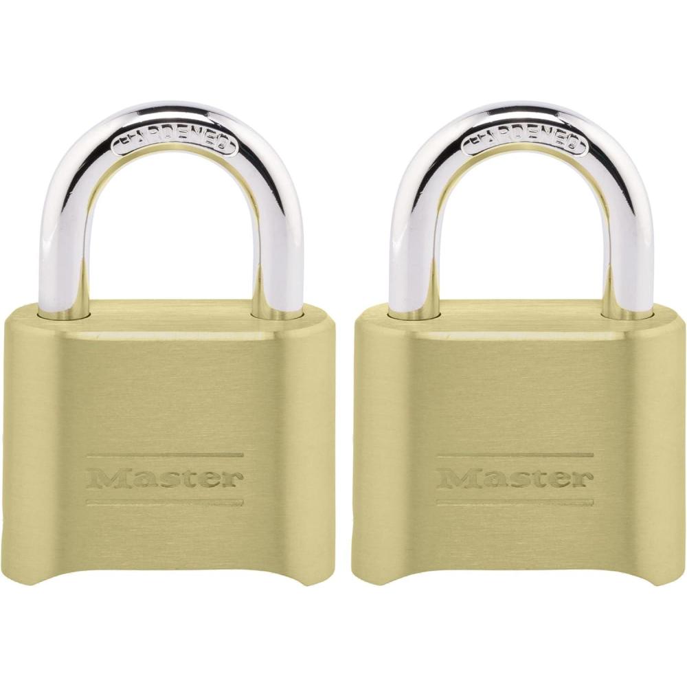 imageMaster Lock Brass Combination Padlock for Indoor and Outdoor use with Resettable Combination for Gym Locker Gate Fence or Shed Lock 175D2 Pack
