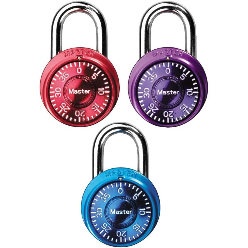 imageMaster Lock Padlock Mini Dial Combination Lock for Gym or School Lockers Small Lock is 1916 Inches Wide Color Assortment Pack Pack of 3 1533TRI3 count Pack of 1