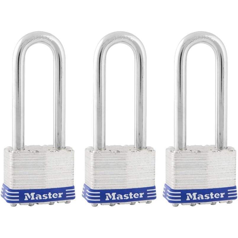 imageMaster Lock Silver Outdoor KeyedAlike Padlocks with Keys Extra Long Shackle Lock for Gate Fence Shed or Other Equipment 3 Pack 1TRILJSilver