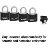 Master Lock Black Outdoor Key Lock, Standard Weather Resistant Padlock with Cover, Keyed Alike Padlocks for Lockers, Fences, Sheds, or Other Equipment, 4 Pack, 131Q(4 count (Pack of 1))
