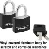 Master Lock Black Outdoor Key Lock, Standard Weather Resistant Padlock with Cover, Keyed Alike Padlocks for Lockers, Fences, Sheds, or Other Equipment, 4 Pack, 131Q(2 Pack  Keyed Alike)