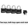 Master Lock Black Outdoor Key Lock, Standard Weather Resistant Padlock with Cover, Keyed Alike Padlocks for Lockers, Fences, Sheds, or Other Equipment, 4 Pack, 131Q(4 count (Pack of 1))