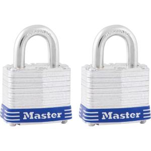 Master Lock 3T 1-9/16-Inch Wide Keyed-Alike Padlock, 9/32-Inch Shackle, 2-Pack(5.6″ x 1.6″ x 1.2″)