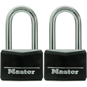 Master Lock Black Covered Aluminum Lock, Gym Locker Lock with Key, Outdoor Padlock with Long Shackle for Gates, Fences, Toolboxes, and More,141DLF(2 Pack)