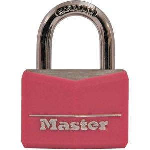 Master Lock Black Covered Aluminum Padlock, Gym Locker Lock with Key for Indoor or Outdoor Use with Vinyl Weather Resistant Cover, 141D(Pink)