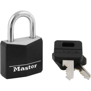 Master Lock Black Outdoor Key Lock, Standard Weather Resistant Padlock with Cover, Keyed Alike Padlocks for Lockers, Fences, Sheds, or Other Equipment, 4 Pack, 131Q(1 Pack)