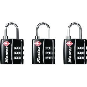 Master Lock Black TSA-Approved Luggage Lock with Wide Lock Body and Thin, Durable Steel Shackle, Zipper Lock for Backpacks, Luggage, 4680DBLK(3 Pack)