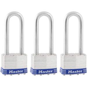 Master Lock Silver Outdoor Keyed-Alike Padlocks with Keys, Extra Long Shackle Lock for Gate, Fence, Shed, or Other Equipment, 3 Pack, 1TRILJ(Silver)