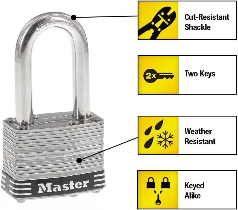 imageMaster Lock 1SSTLF Stainless Steel Outdoor Padlock with Key 2 Pack KeyedAlike2 Pack KeyedAlike