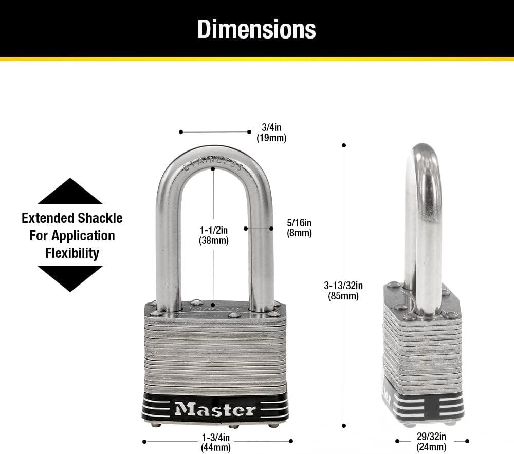 imageMaster Lock 1SSTLF Stainless Steel Outdoor Padlock with Key 2 Pack KeyedAlike2 Pack KeyedAlike