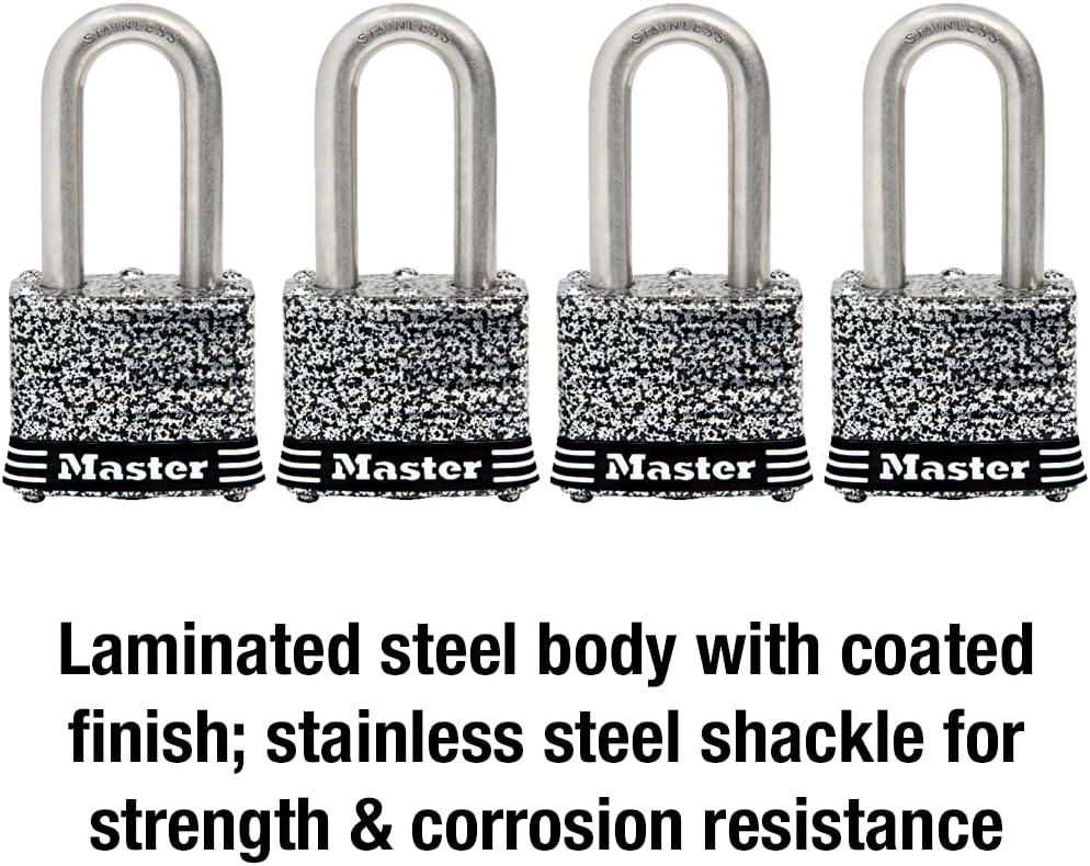 imageMaster Lock 3SSKADLF Stainless Steel Outdoor Padlock with Key 1 Pack4 Pack KeyedAlike