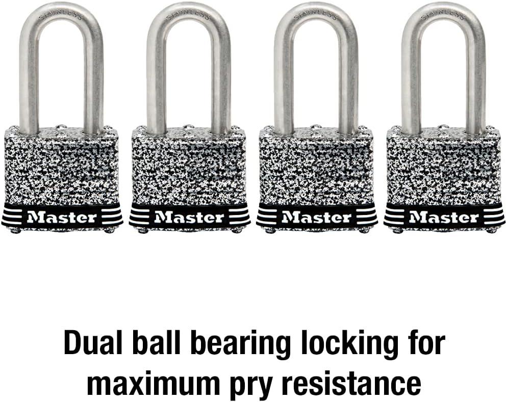 imageMaster Lock 3SSKADLF Stainless Steel Outdoor Padlock with Key 1 Pack4 Pack KeyedAlike