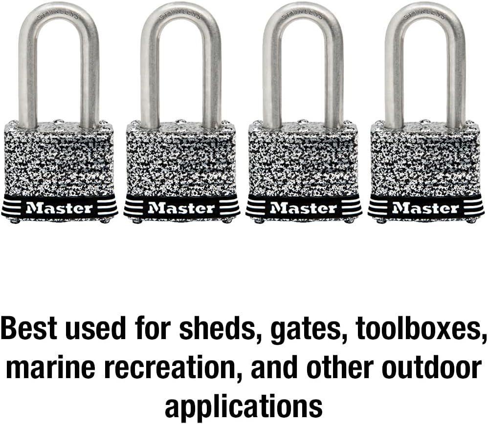 imageMaster Lock 3SSKADLF Stainless Steel Outdoor Padlock with Key 1 Pack4 Pack KeyedAlike