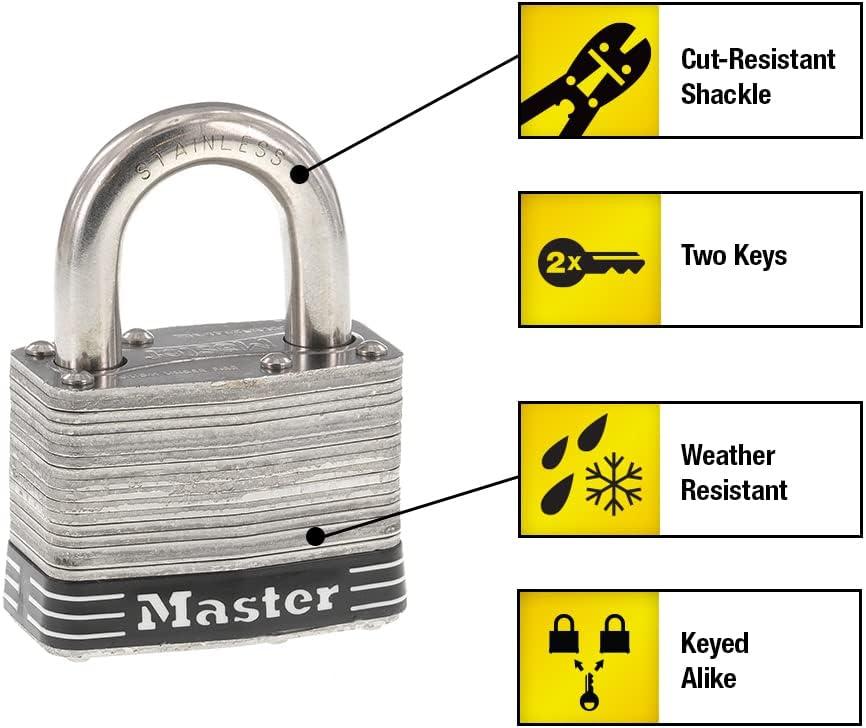 imageMaster Lock 5SST Stainless Steel Outdoor Padlock with Key 2 Pack KeyedAlike2 Pack KeyedAlike