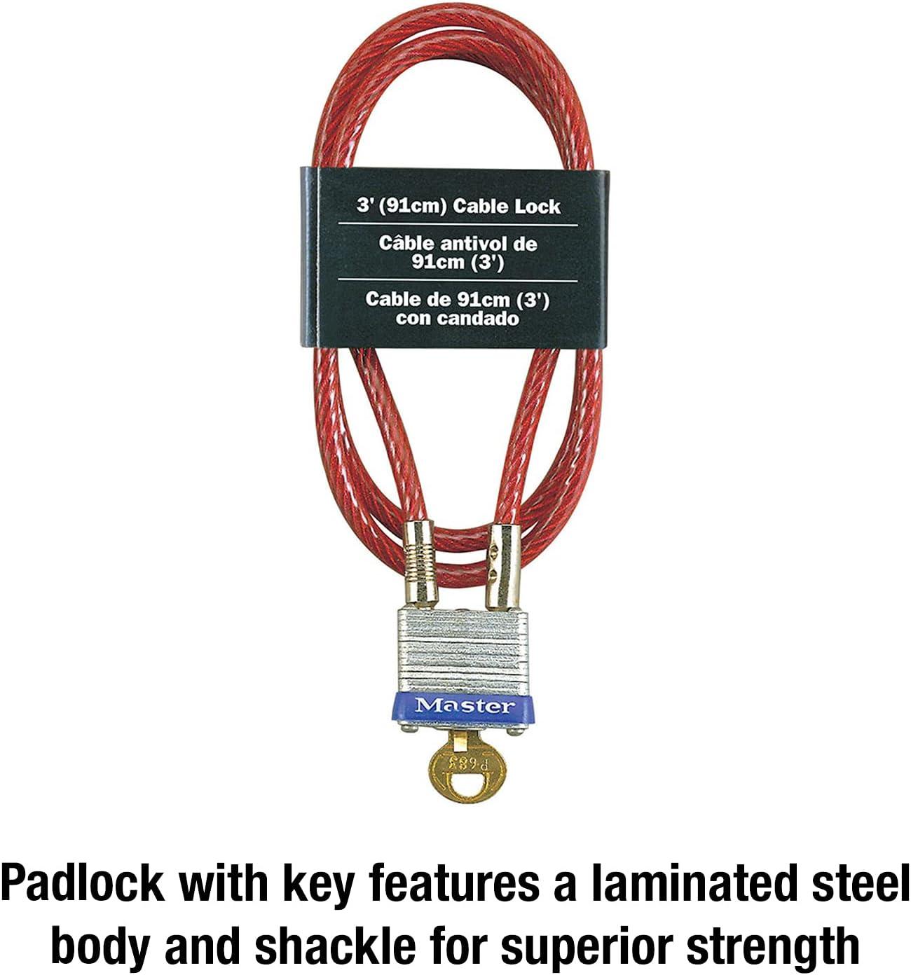 imageMaster Lock 719D Steel Cable with Integrated Outdoor Padlock with Key 1 Pack