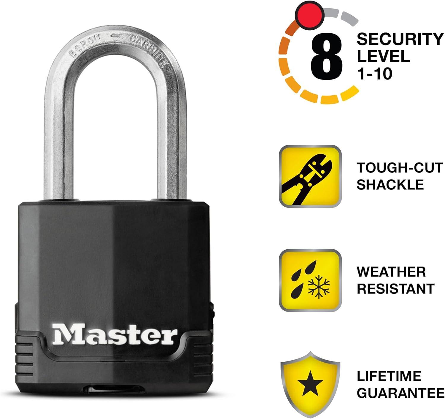 imageMaster Lock Black Magnum KeyedAlike Padlocks with AllWeather Cover Outdoor Lock for Fence or Gate with a 178 Inch Lock Body and 112 Inch Shackle 3Pack4 Count Pack of 1