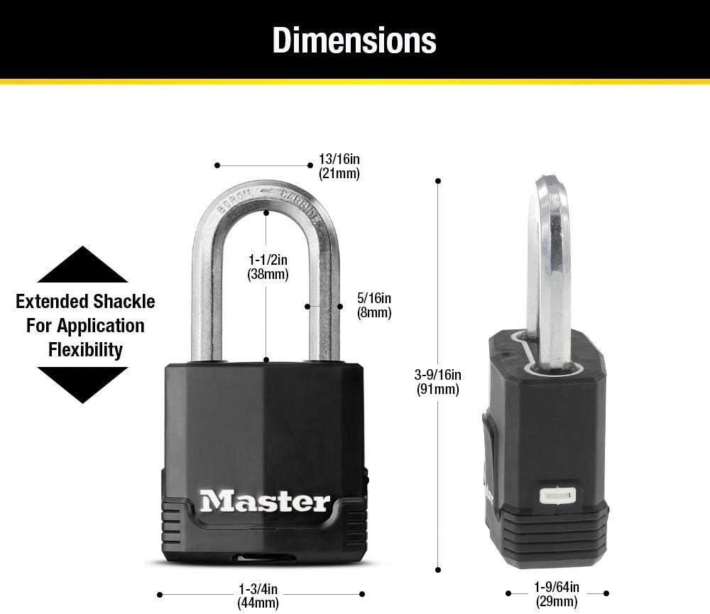 imageMaster Lock Black Magnum KeyedAlike Padlocks with AllWeather Cover Outdoor Lock for Fence or Gate with a 178 Inch Lock Body and 112 Inch Shackle 3Pack4 Count Pack of 1