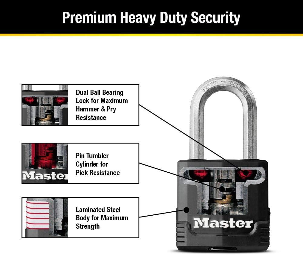 imageMaster Lock Black Magnum KeyedAlike Padlocks with AllWeather Cover Outdoor Lock for Fence or Gate with a 178 Inch Lock Body and 112 Inch Shackle 3Pack2 Pack