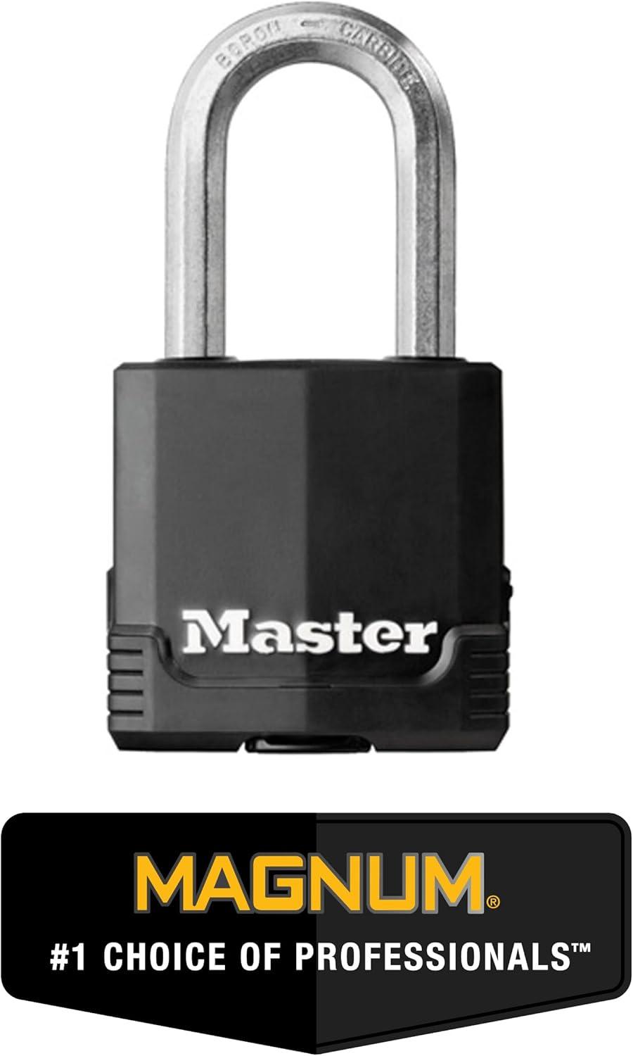 imageMaster Lock Black Magnum KeyedAlike Padlocks with AllWeather Cover Outdoor Lock for Fence or Gate with a 178 Inch Lock Body and 112 Inch Shackle 3Pack4 Count Pack of 1