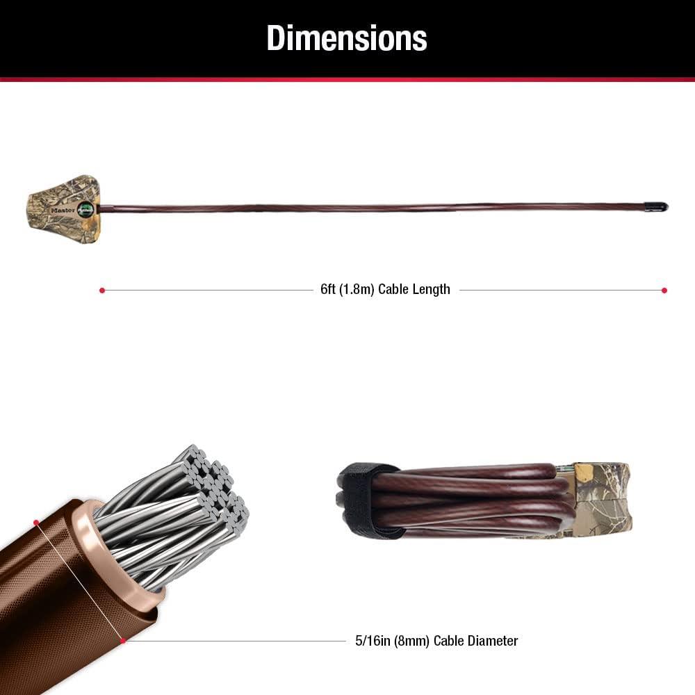 imageMaster Lock Black Python Bike Lock with Key Adjustable Metal Cable Lock has a Weather Resistant Vinyl Coating for Outdoor Equipment Bicycles Trail Cameras 6 Feet Long 8418DCamo