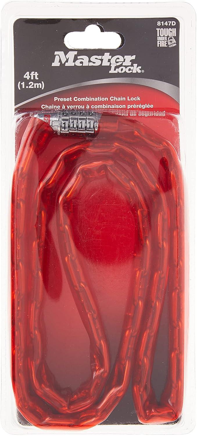 imageMaster Lock Chain Lock Standard Combination Bike Lock 4 ft Long Red 8147D