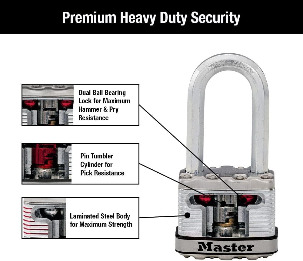 imageMaster Lock M5XDLH Magnum Heavy Duty Padlock with Key 1 Pack Silver2 Pack KeyedAlike